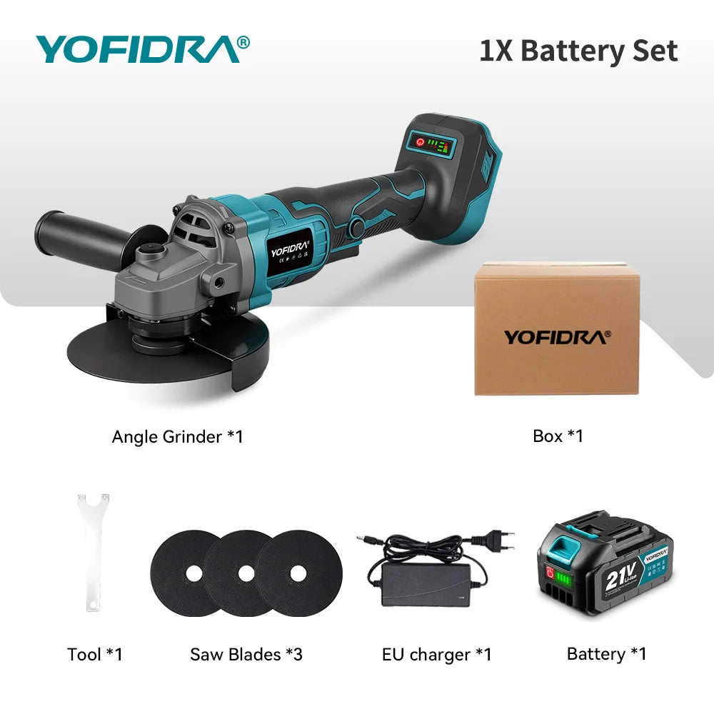 YOFIDRA 125mm Brushless Angle Grinder 3 Gears Cordless Grinding Machine Cutting Woodworking Power Tool For Makita Battery Pin