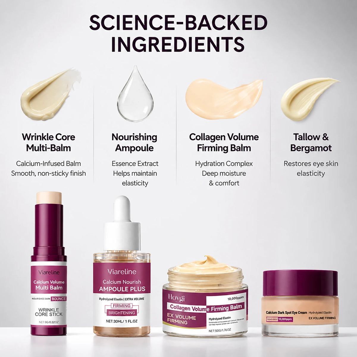 Korea Calcium Nourish Collagen Set Aging Calcium Volume Balm+Facial Serum+Eye Cream+Multi Balm Fade Fine Lines Daily Skincare