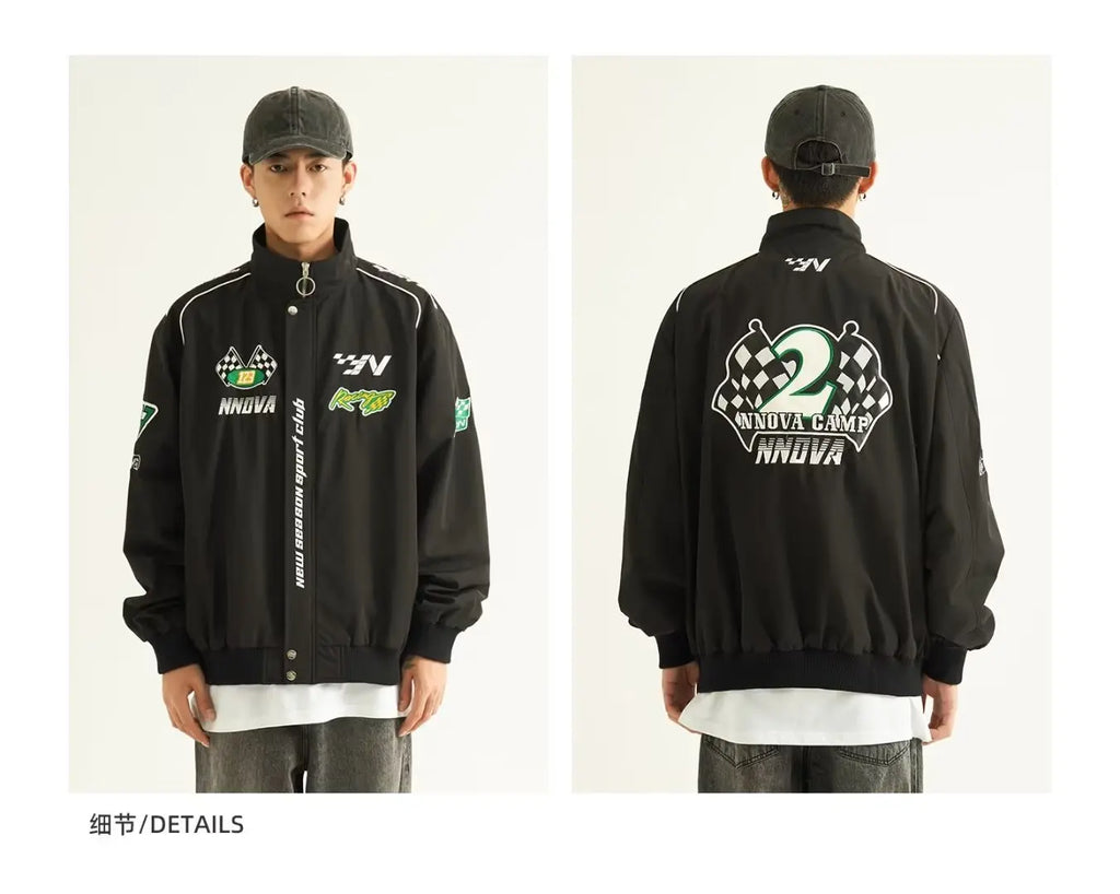 Motorcyclist Man Racer Baseball Uniform Racing Bike Embroidery Windbreaker Coat Spring Autumn Flight Stand-up Men Women  Jacket