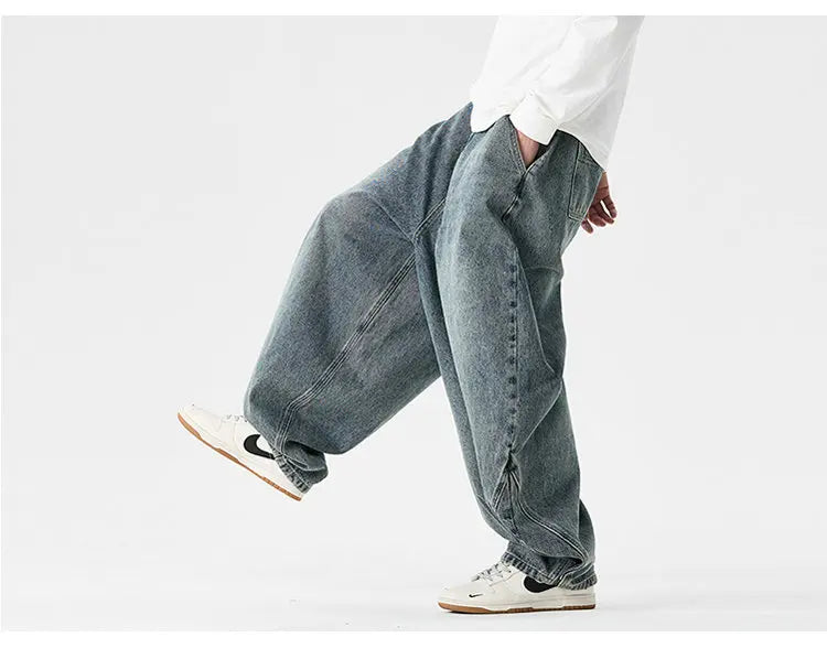Streetwear Men Wide Leg Denim Pants Harajuku Baggy Jeans Male Casual Oversized Jean Trousers Men Fashion Large Size 5XL