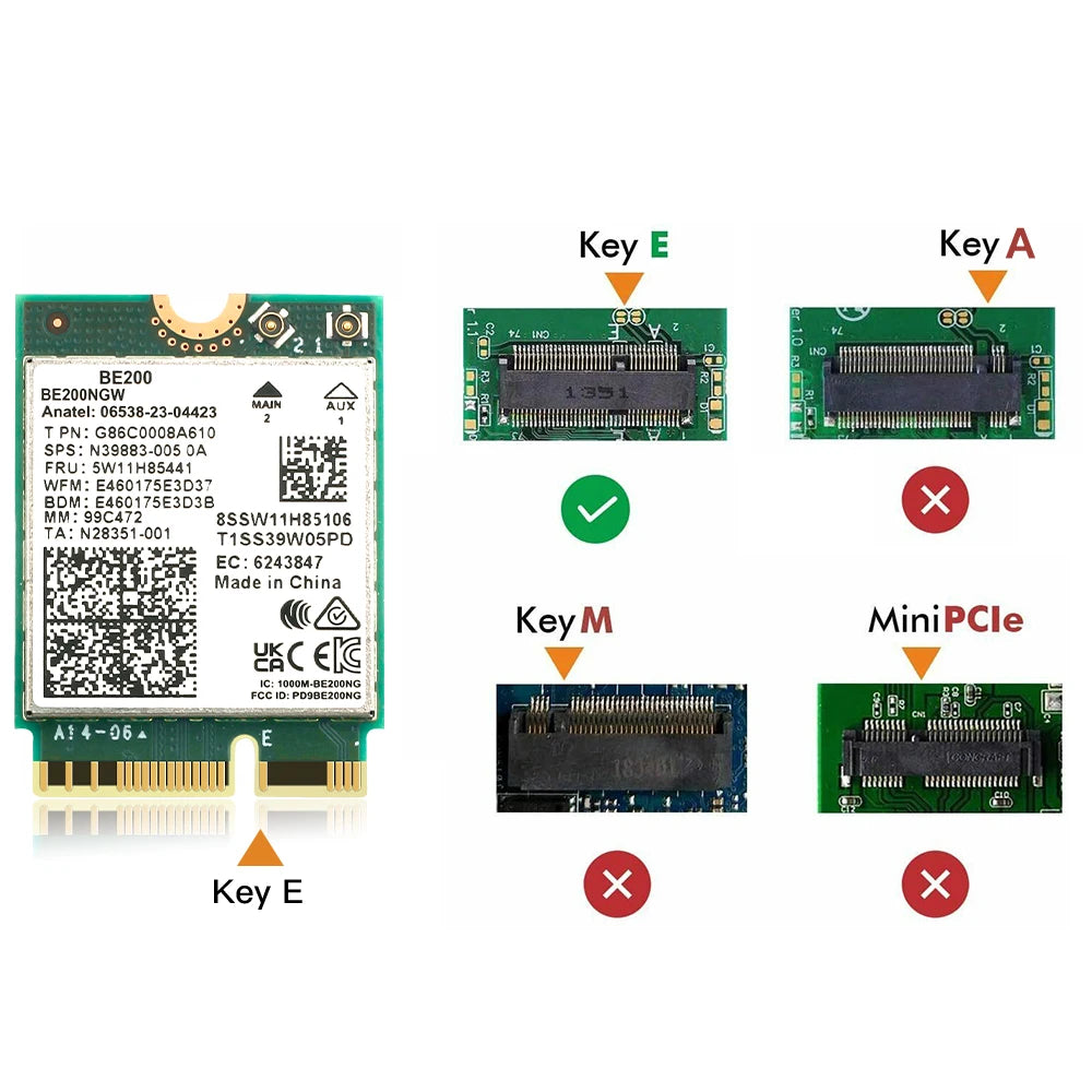 WiFi 7 For BE200 Wireless Network Card Bluetooth 5.4 WiFi BE200NGW NGFF Adapter 802.11AX 2.4G/5G/6GHz for Win10/11 PC
