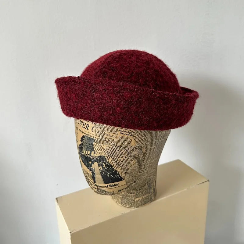 Fall Elegant Tweed Berets for Women Sailor Hat Japanese Versatile Naval Winter Fashion Party Warm Cute Jk Y2K Bucket Hat