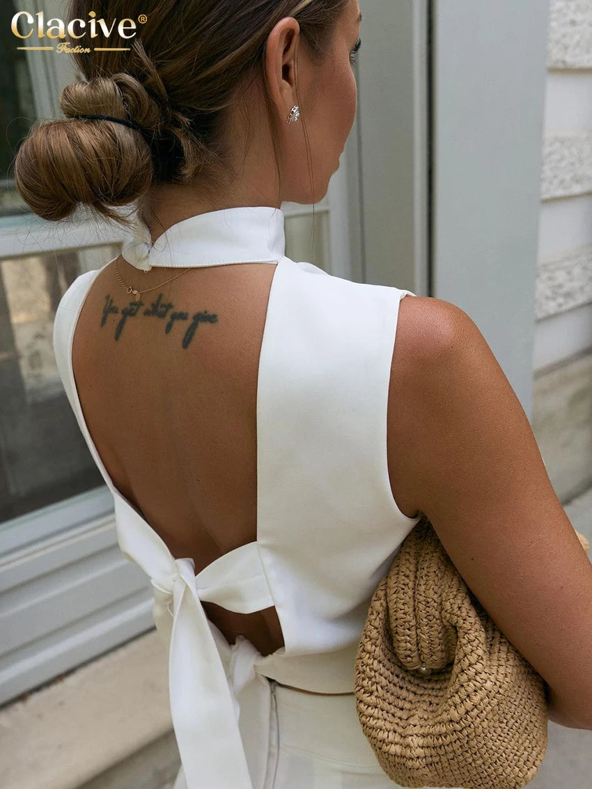 Clacive Summer Loose White 2 Piece Sets Woman Outfit 2025 Fashion Sleeveless Tank Top With High Waist Long Skirt Set Streetwear