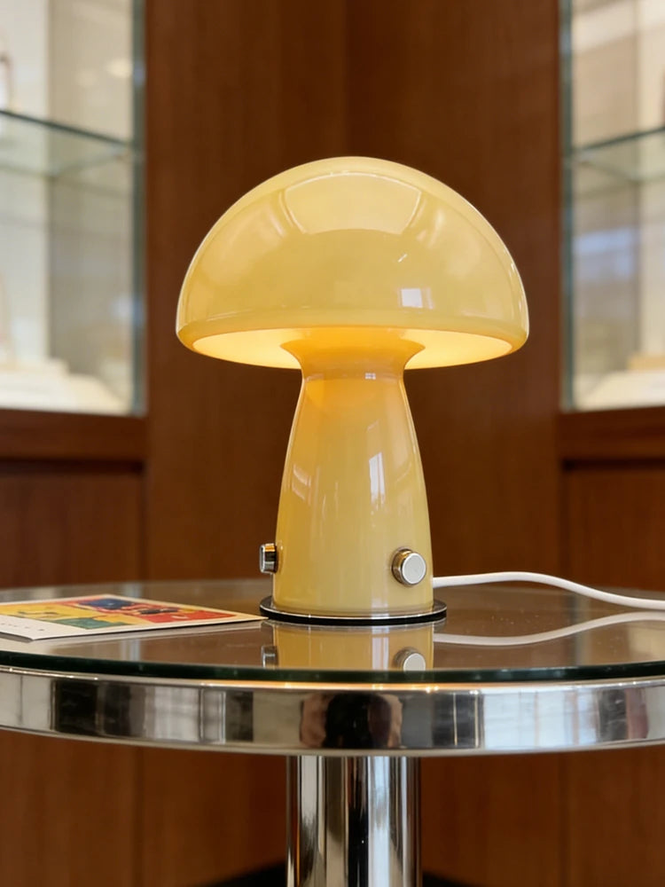Forest Shade Glass Mushroom Table Lamp Nordic Bauhaus Ins Cream Style Girly Living Room Bedroom Bedside Ornament Ambient Night