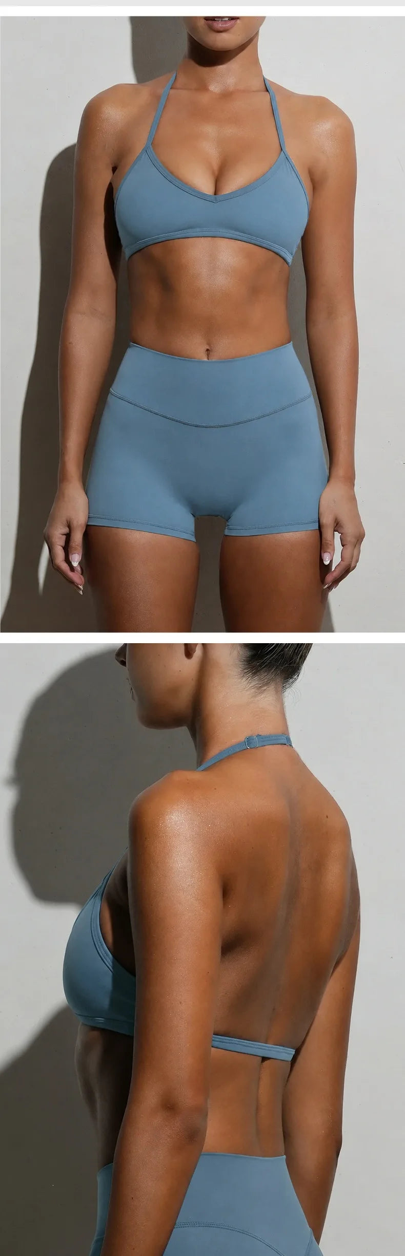 2PCS Women Yoga Set Solid Color Beautiful Back Hanging Neck Bra with Chest Pad Quick-Dry Fitness Running Shorts Yoga Set