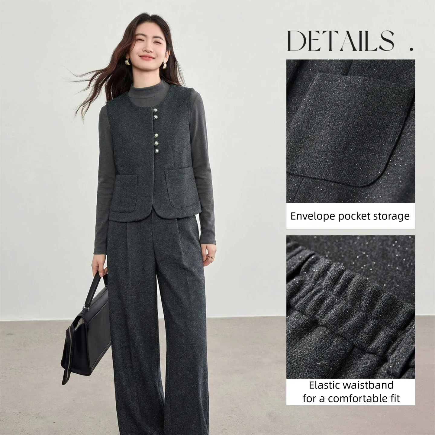 SENTUBILA Women's 2 Piece Pants Set 2026 New O Neck Waistcoat Straight Pant Winter Office Lady Wool Blend Female Suit 154ZA6093