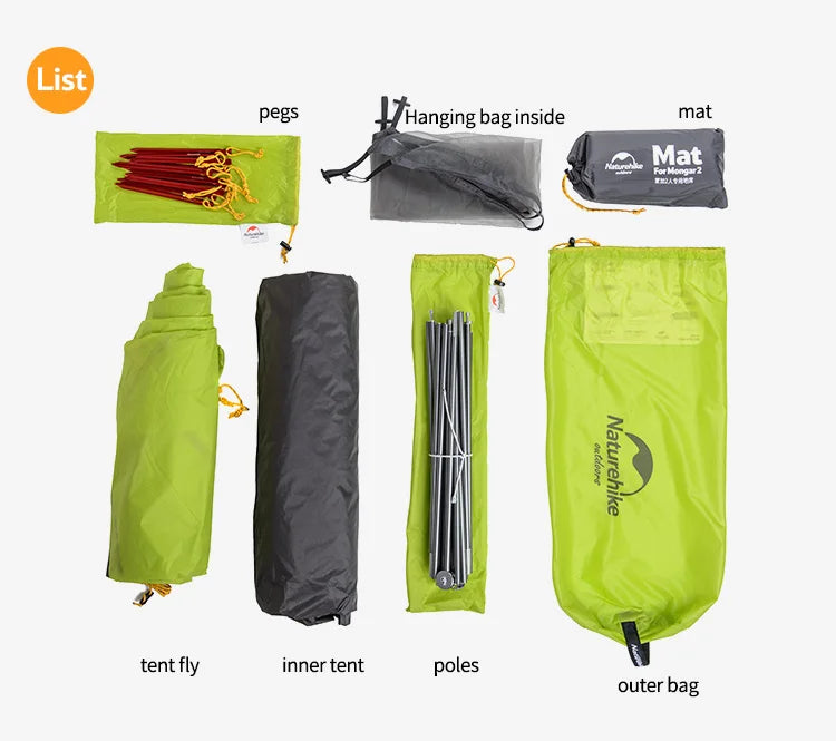 Naturehike Mongar Tent Camping Tent 2 Person Ultralight Professional Waterproof & Windproof Backpack Tent 20D Nylon Travel Tent