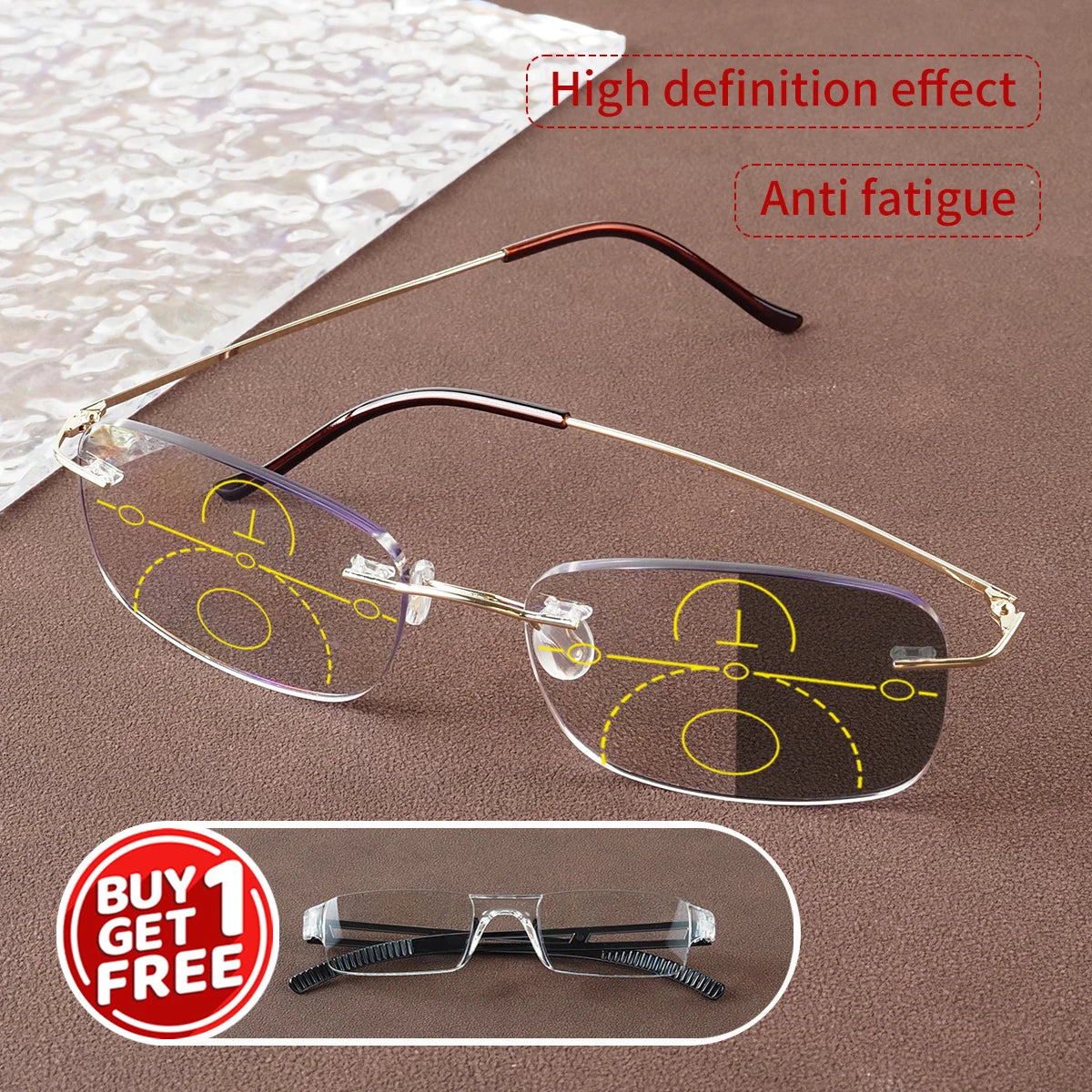 Photochromic, Progressive Multifocal Reading Glasses, Stylish Frameless Design, Includes 1 Piece of Integrated Reading Glasses as a Gift, Unisex.