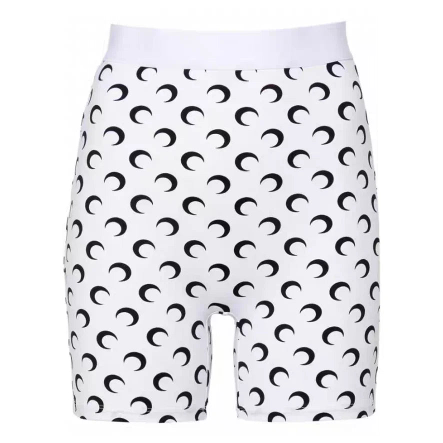 Summer Women Color Block Sports Shorts Ice Silk Moon Print High Street Casual Shorts Elastic Waist Slim Fit