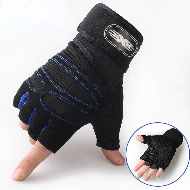 Men Gym Gloves Weightlifting Bodybuilding Training Fitness Fingerless Gloves Half Finger Cycling Gloves Non-Slip Wrist Support