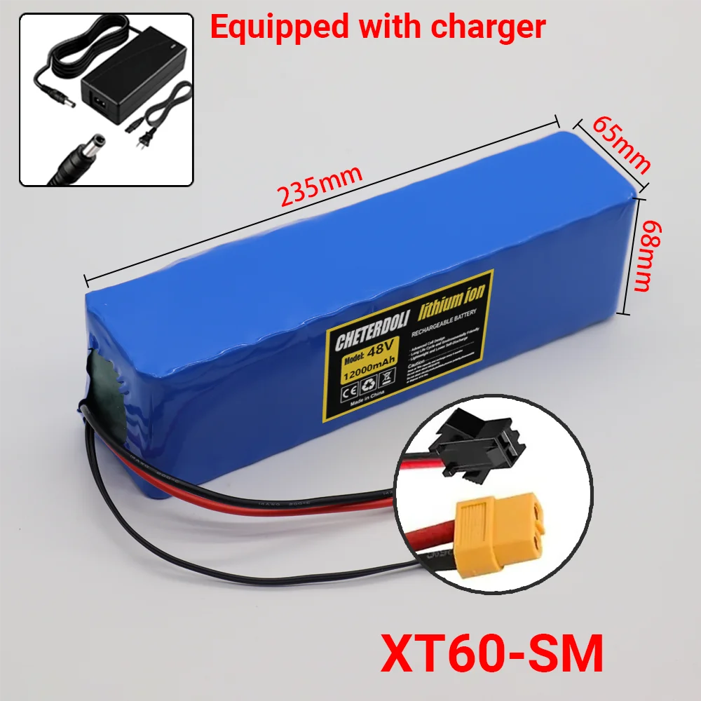 48V E-scooter Battery 12Ah real capacity 13S3P 18650 Lithium-ion battery Pack 500W 1000W motor BMS system wiht 2A Charger