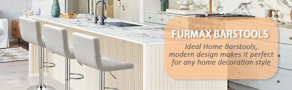 Furmax Set of 2 Modern PU Leather Swivel Adjustable Hydraulic Bar Stools White
