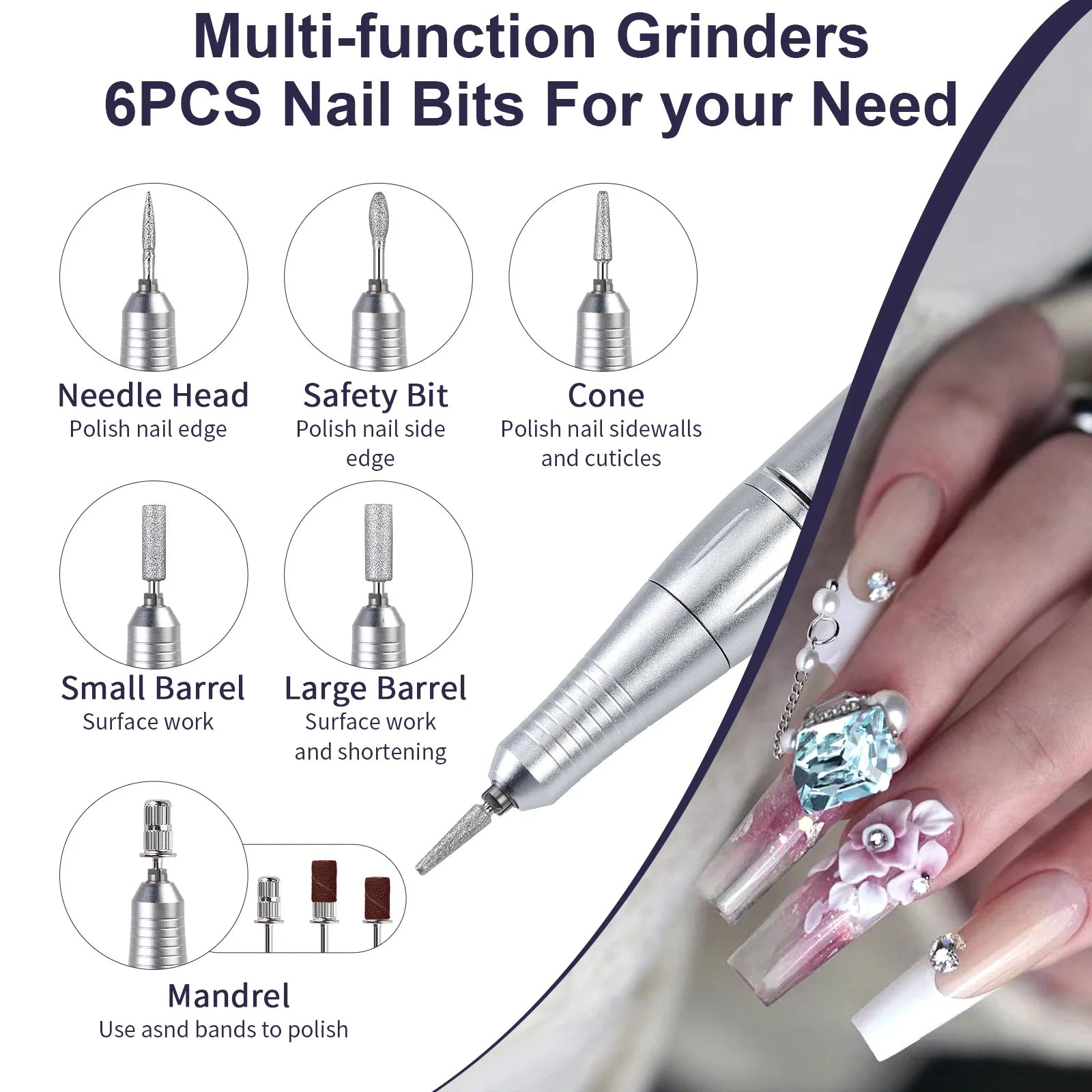 Professional Electric Nail Drill 45000 RPM Rechargeable Portable Manicure Pedicure Machine Kit with Bits