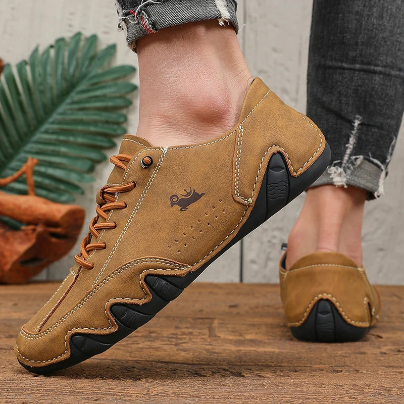 Spring Men Low Cut Leather Sneaker Soft Soled Loafers Anti Slip Flat Bottom Casual Shoes Large Size Zapatillas Para Hombre 2025