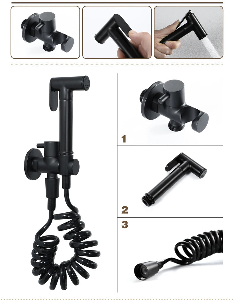 Brass Handheld Toilet Bidet Sprayer Set Accessories Black Bidet Faucet for Bathroom Sprayer Shower Head Self Cleaning White
