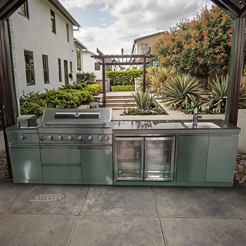 Outdoor Kitchen Set 304 Stainless Steel Grill Sink Fridge Commercial and Residential Multi Function