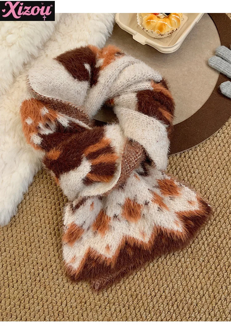 Japanese Cute Lolita Cartoon Red Panda Plush Scarf Female Autumn Winter Thickened Warm Versatile Maillard Neck Scarf 2025 New