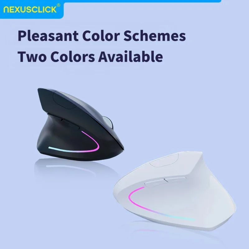 NexusClick Dual Mode Ergonomic Vertical Mouse,Rechargeable/AA Battery Powered,Adjustable DPI Mute Buttons RGB Mouse for Computer