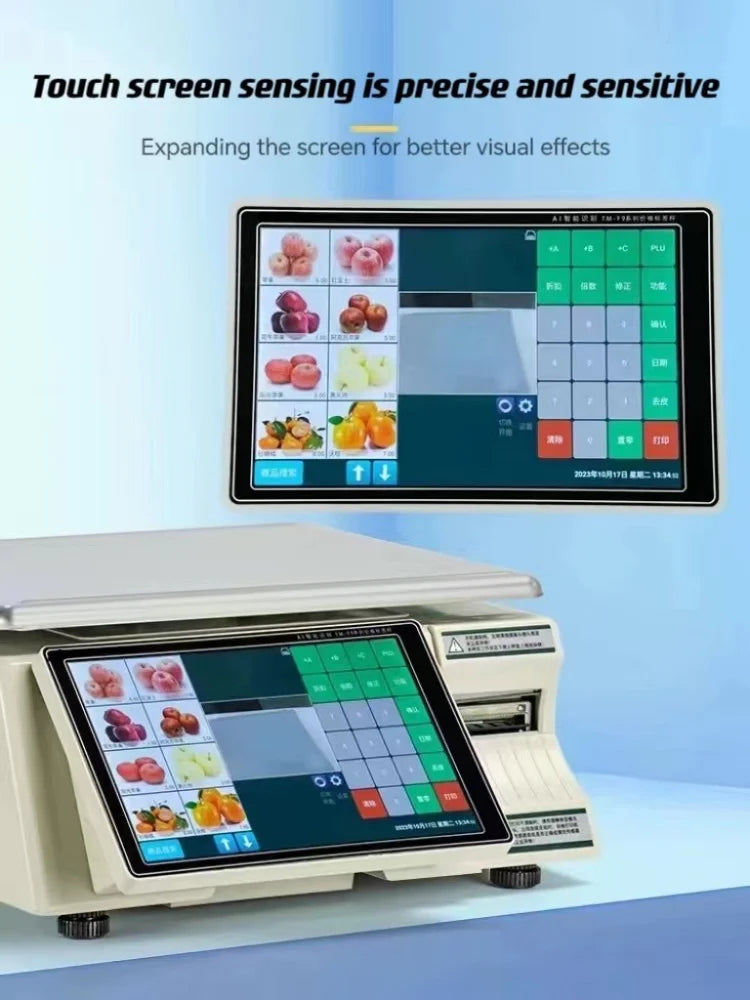 Weighing TM-F66 30kg AI Touch Screen Supermarket Label Scale Cash Register Hot Label Scale Weighing Scale