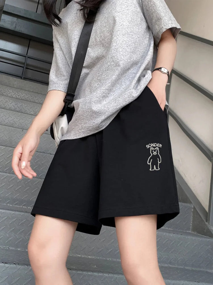 Drawstring Loose Soild Short Pant For Women Clothes Patchwork Fashion Ropa Mujer Streetwear Elasticity High Waist Casual Shorts