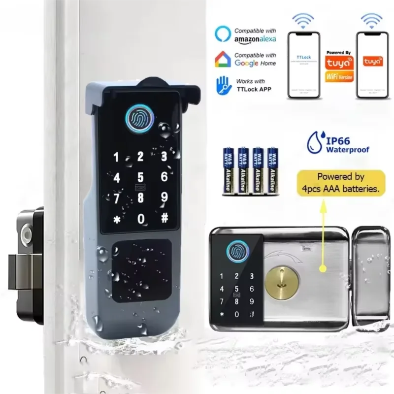 Tuya WIFI Smart Door Lock Double Side Fingerprint Lock Waterproof Outdoor Gate Passcode/IC Card /Key/Fingerprint/APP Unlock