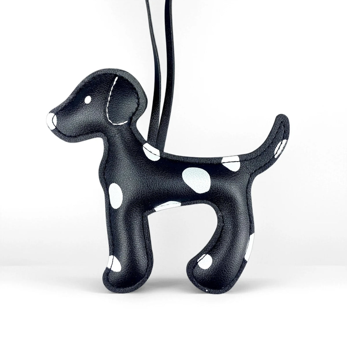 Trendy Dalmatian Dog Pendant Bag Charm & Keychain in Black/White Faux Leather Polka Dot Design for Purse Accessories Lovely Gift