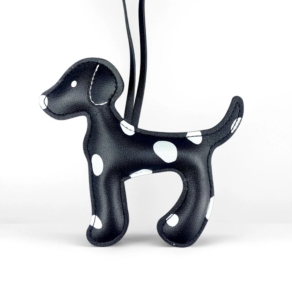 Trendy Dalmatian Dog Pendant Bag Charm & Keychain in Black/White Faux Leather Polka Dot Design for Purse Accessories Lovely Gift