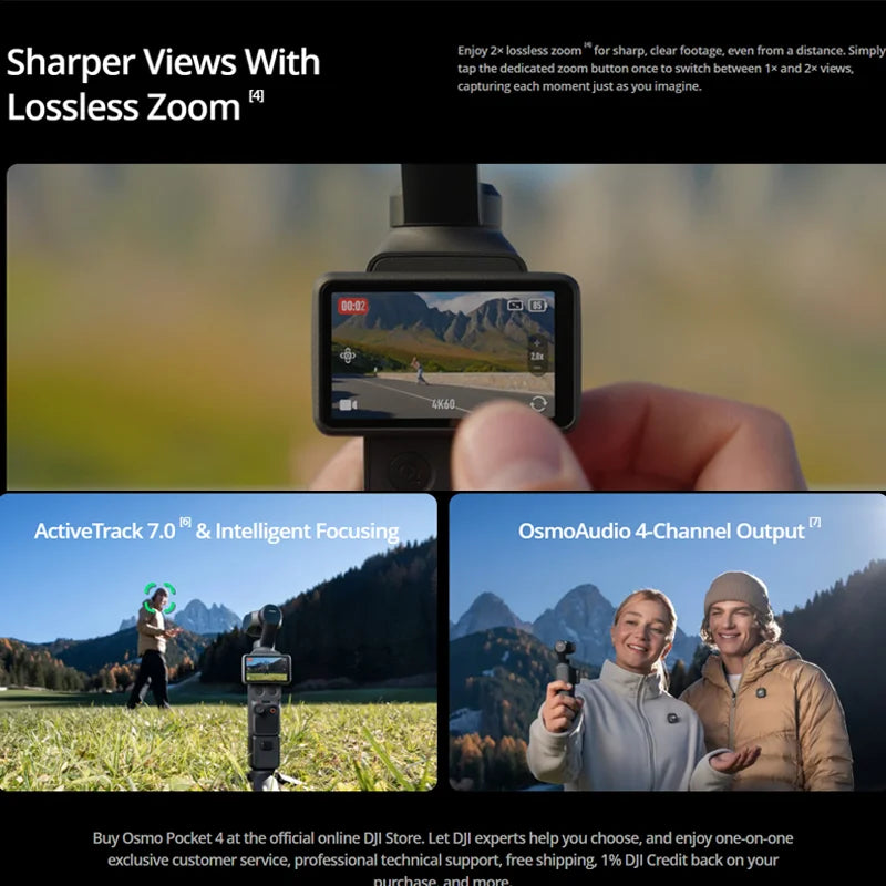 DJI Osmo Pocket 4 10-bit D-Log 14-Stop Dynamic Range New ActiveTrack Brand New Original