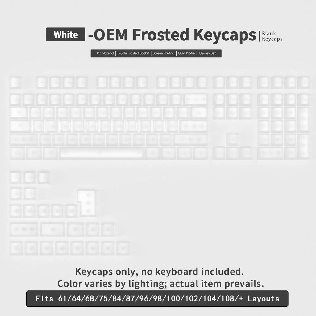 PC Keycaps Clear Transparent & Frosted Translucent White Black Full Set for Mechanical Keyboard 61 68 75 84 87 89 96 98 100 104