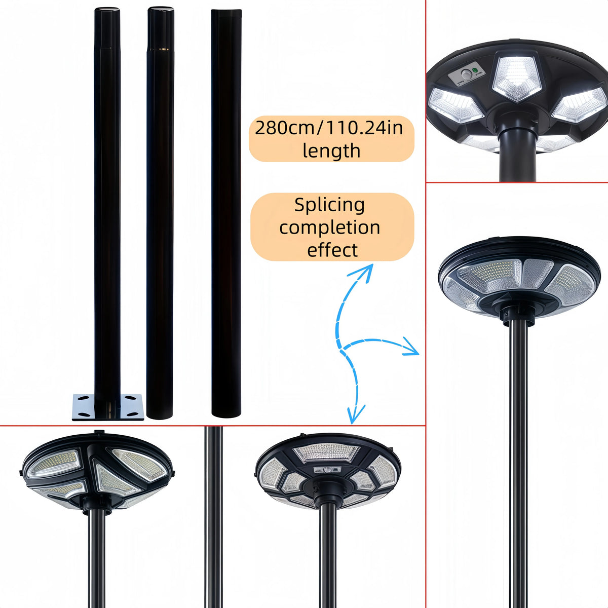 750 LED Solar Lamp Post Light， with 78" Tall Pole, Removable, Dusk to Dawn Motion Sensor 4000W Outdoor Solar Street Lights