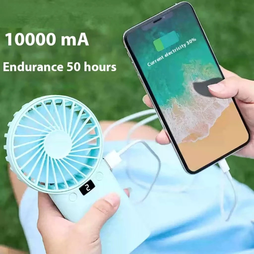 Large capacity battery: 10000mAh fan, power bank, usb battery, strong wind power, mini, handheld, desktop, portable, silent