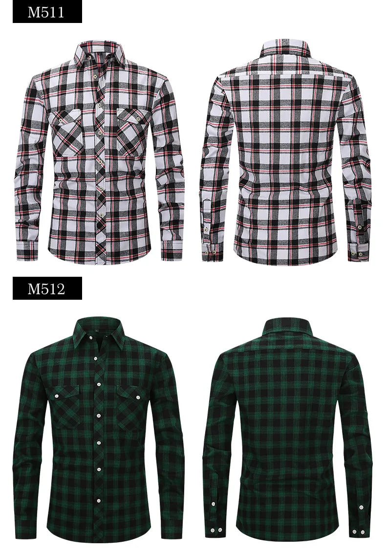 Men's long sleeve shirt ground wool plaid comfortable casual spring summer autumn high quality slim-fit free ironing fast