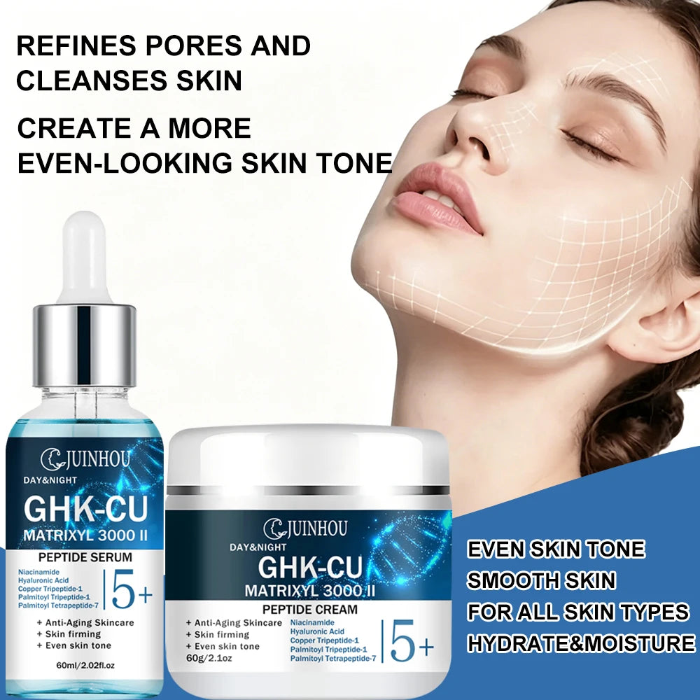 JUINHOU Face Serum Cream Set with Peptide Multi Peptide Improve Skin Deep Hydrating Smooth Rough Skin Day Night Skincare Kit