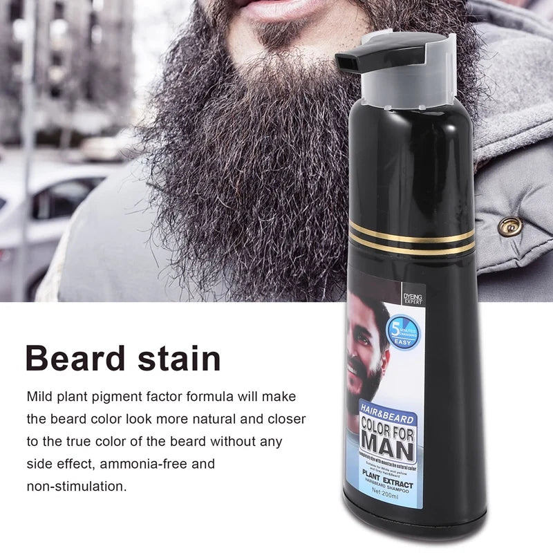 Permanent Beard Dye Shampoo for Men Beard Dying Removal White Grey Beard Hair Men Beard Shampoo 200ML-FABY