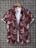 Multi Styles Dark Tone Tropical Leaf Print Shirt Men Silky Smooth Short Sleeve Daily Night Out Casual Blouse