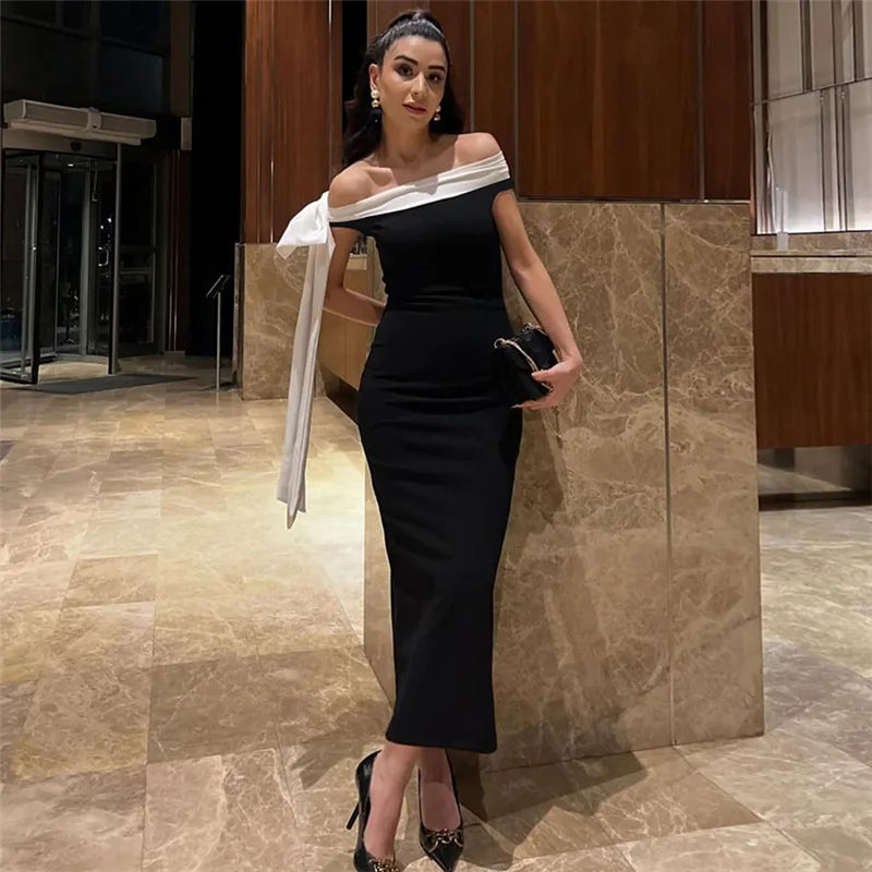 Tuularose Summer Bandage Long Dress Women's Elegant One Shoulder Bow Tie Slim Evening Dress Sexy Patchwork Party Dress Y2k 2025