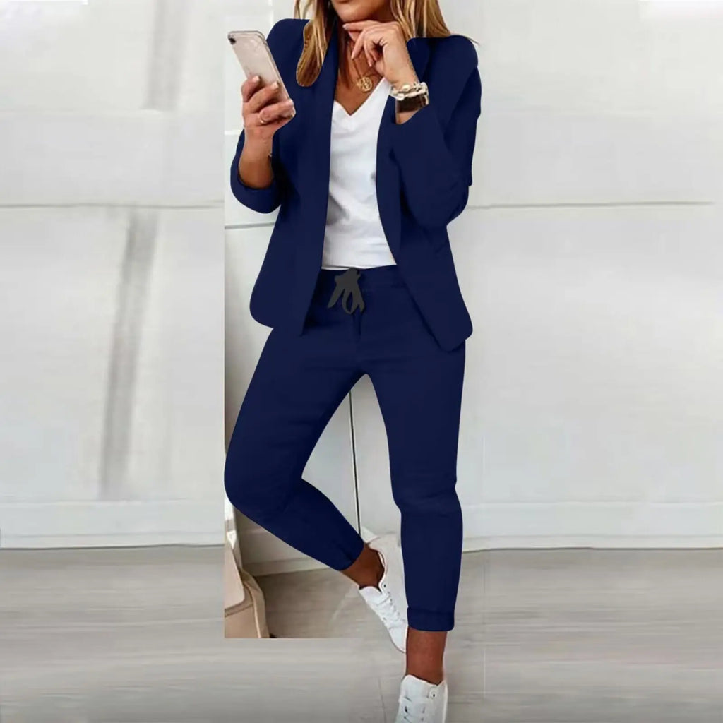 Office Lady Blazer And Lace-Up Pants Two Piece Set 2026 New Casual Fashion Solid Color Women's Set Conjuntos De Mujer Streetwear