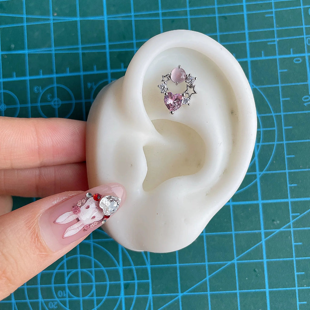 1 PCS New Fashion Cute Pink Zircon Crystal Ear Bone Nail 316L Medical Titanium Steel Earrings for Women Y2K Punk Jewelry