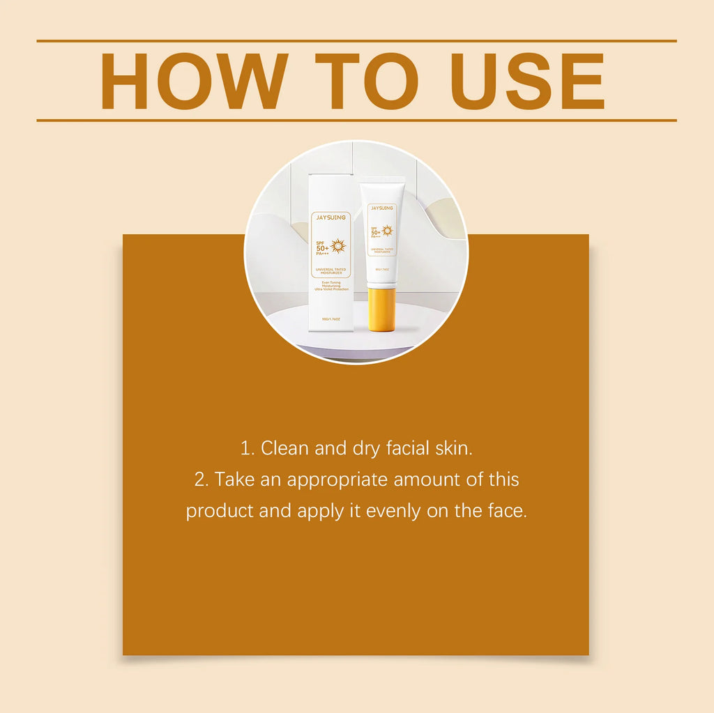 Jaysuing Tinted Sunscreen Spf 50 Anti UV Protection Waterproof Even Skin Tone Matte Finish Summer Outdoor Tinted Moisturizer 50g
