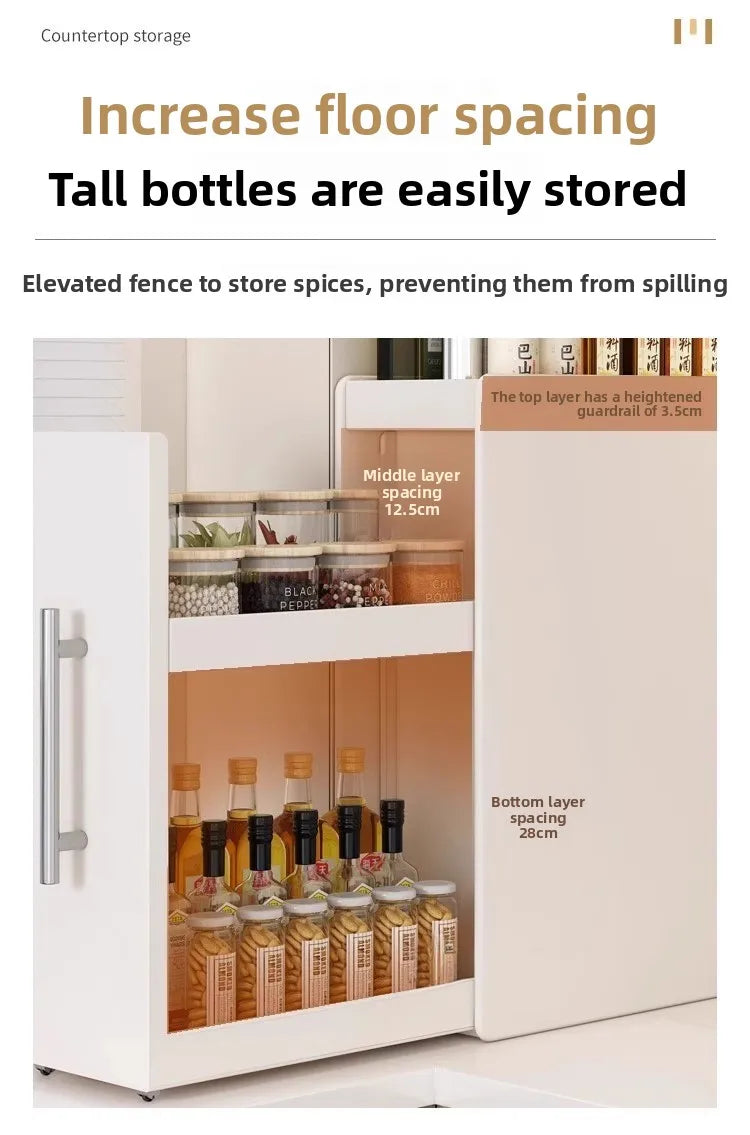 Kitchen Pull-out Spice Rack Countertop Multifunctional Seasoning Storage Rack Dustproof Ultra-Narrow Box Cabinet