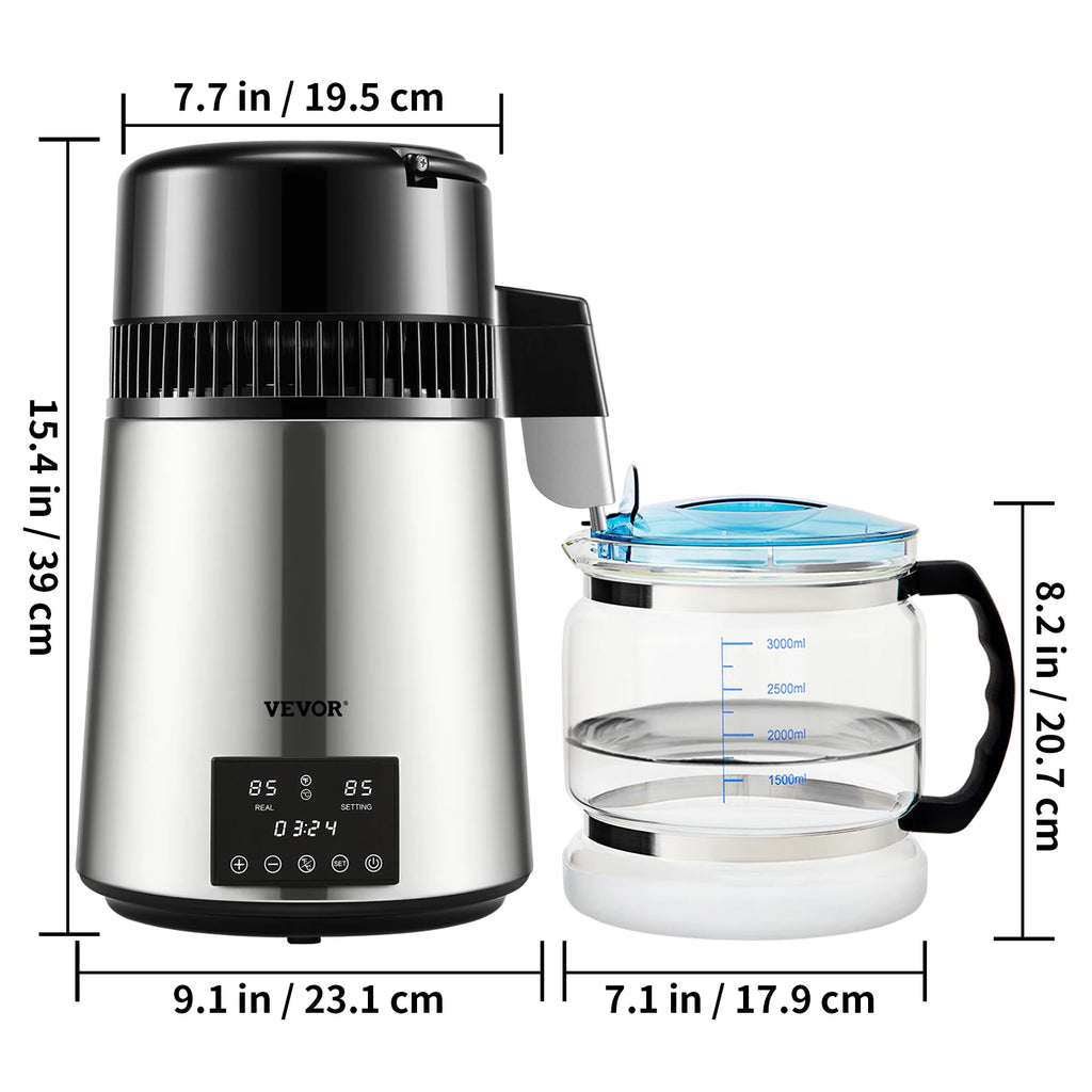 SucceBuy 4L Water Distiller Purifier Filter Dispenser Drink Bottle Softener Dual Temp Display Overheat Protection Home Appliance