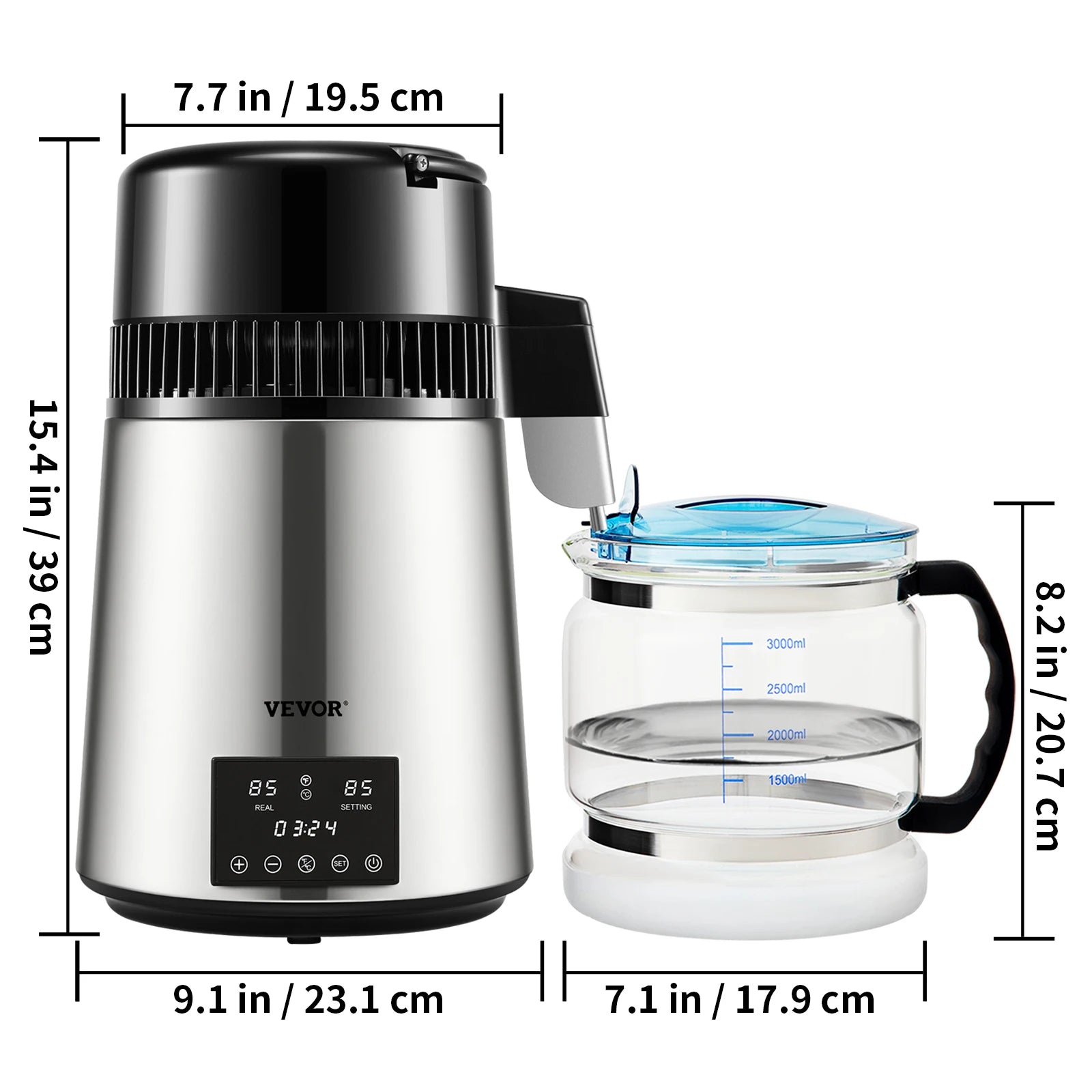 SucceBuy 4L Water Distiller Purifier Filter Dispenser Drink Bottle Softener Dual Temp Display Overheat Protection Home Appliance