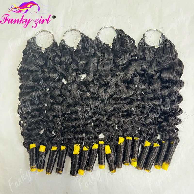 12A Burmese Curly Feather Crochet Human Hair 60g Knotless Pre-Separated Feather Human Hair Crochet Bundles Remy Hair Extensions