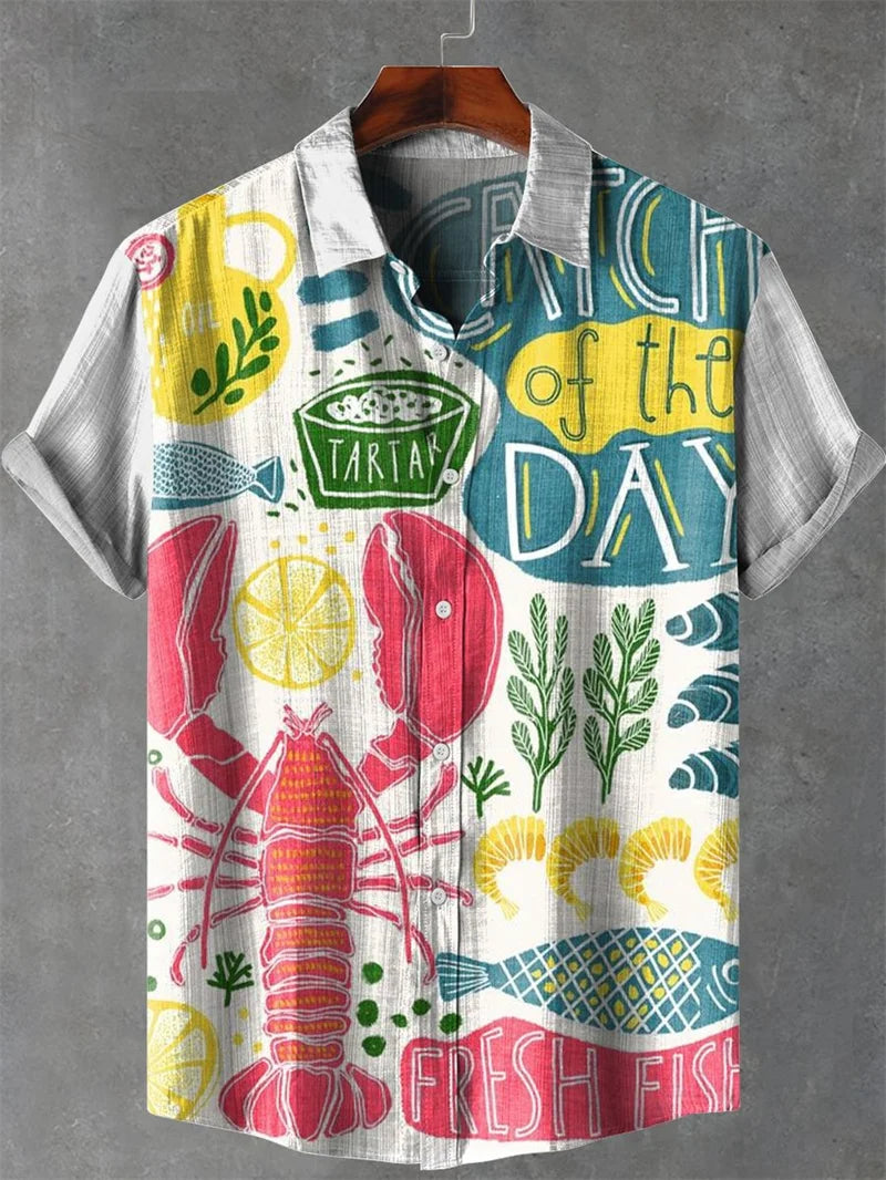 2025 tropical plant print lapel casual Hawaiian shirt print style short sleeved casual shirt for men