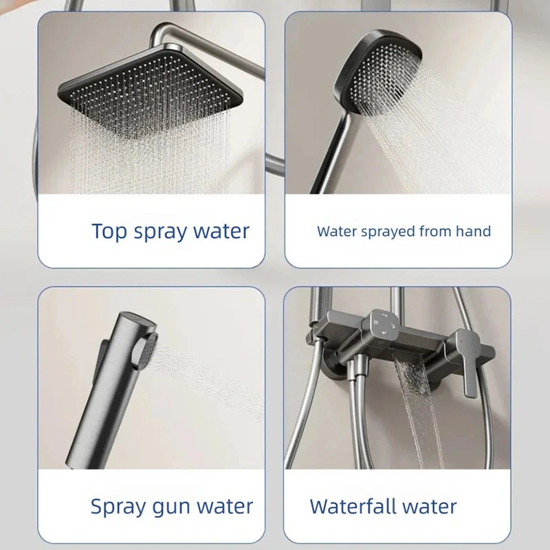 Household Bathroom Gray Pressure Shower Set Hotel Bathtub Faucet MultiFunction Hot and Cold Water Boosting Shower System Set
