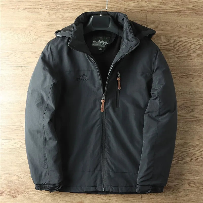 For autumn and winter, men's casual, detachable, hooded, windbreaker, loose and warm jacket