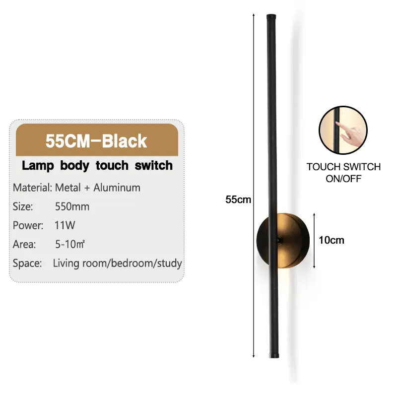 Nordic LED Wall Lights with Touch Dimmable Switch Black 40/55/60/80/100cm Interior LED Wall Lamps Wall Sconce Lighting Fixtures