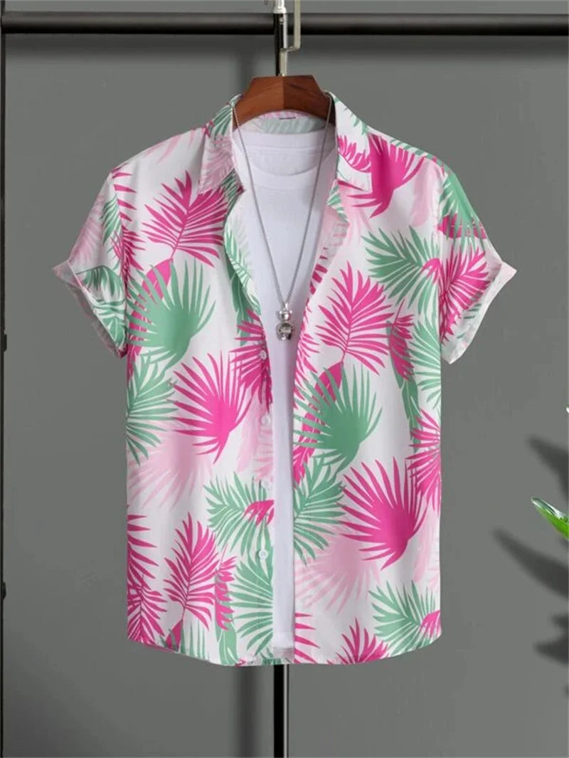 Hawaiian Flower 3D Shirt Plant Printed Men's Clothing Summer Street Loose 3XL Top Trendy Beach Party Social