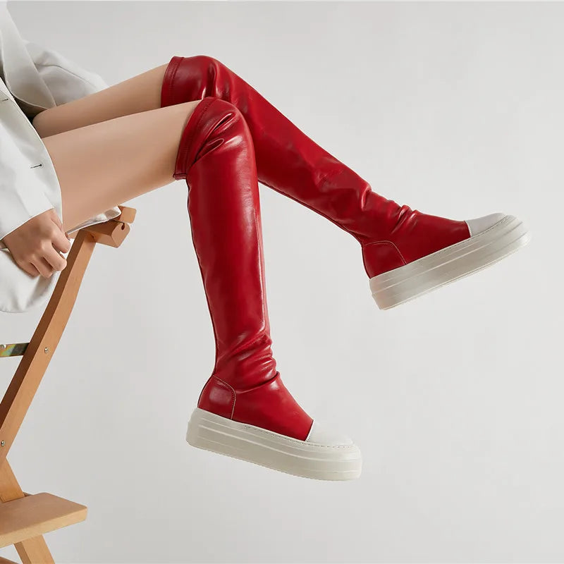 New Women Shoes Over Knee High Boots Luxury Trainers Winter Casual Brand Snow Spring Flats Shoes Black Big Size Mid-calf Boots