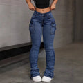 Women High Waist Elastic Jeans Ladies Sexy Hip Lifting Denim Pants Multi Pocket Summer Fashion Streetwear Female Slim Trousers